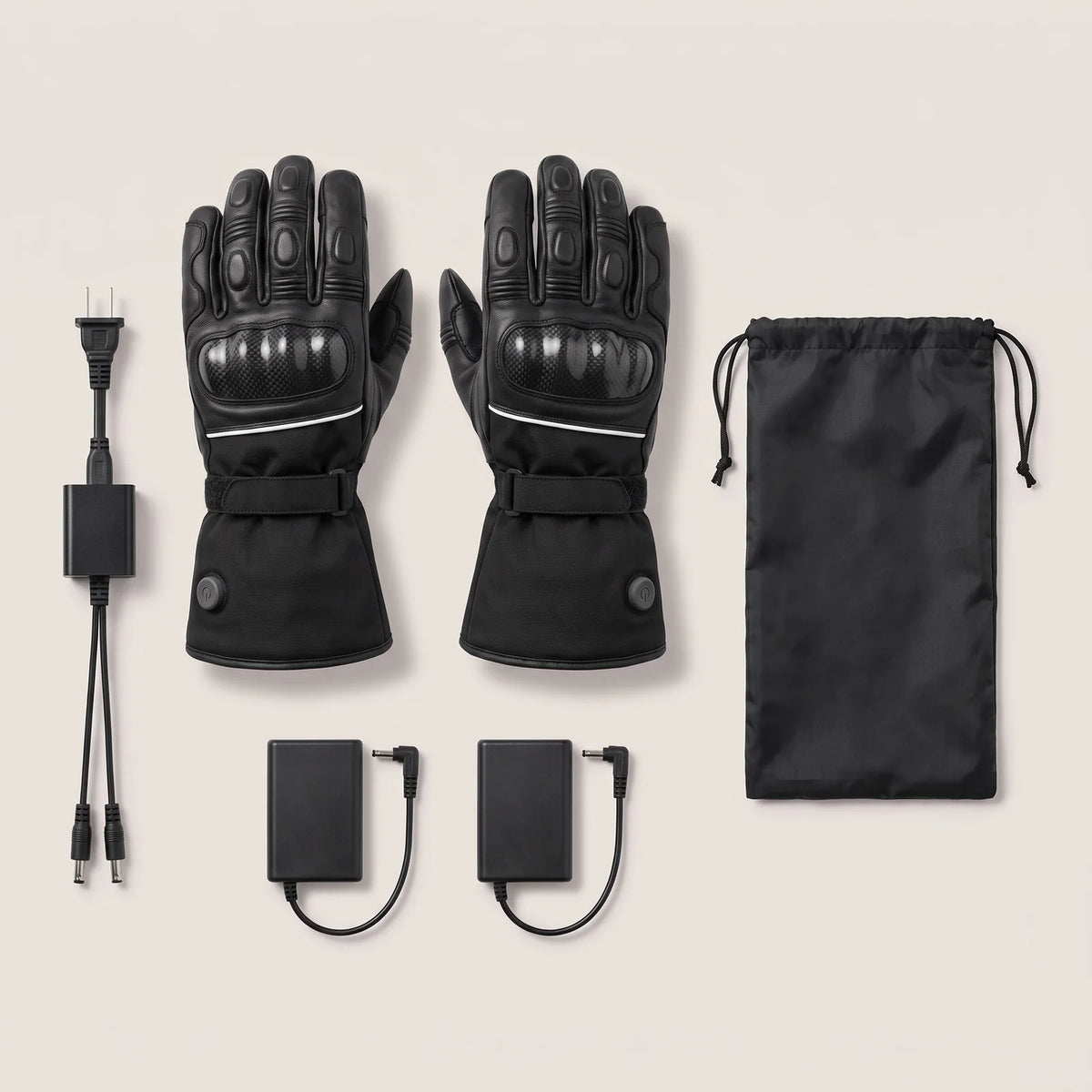 What's in the box: Apex gloves, two 7.4 V batteries, charger and carry bag