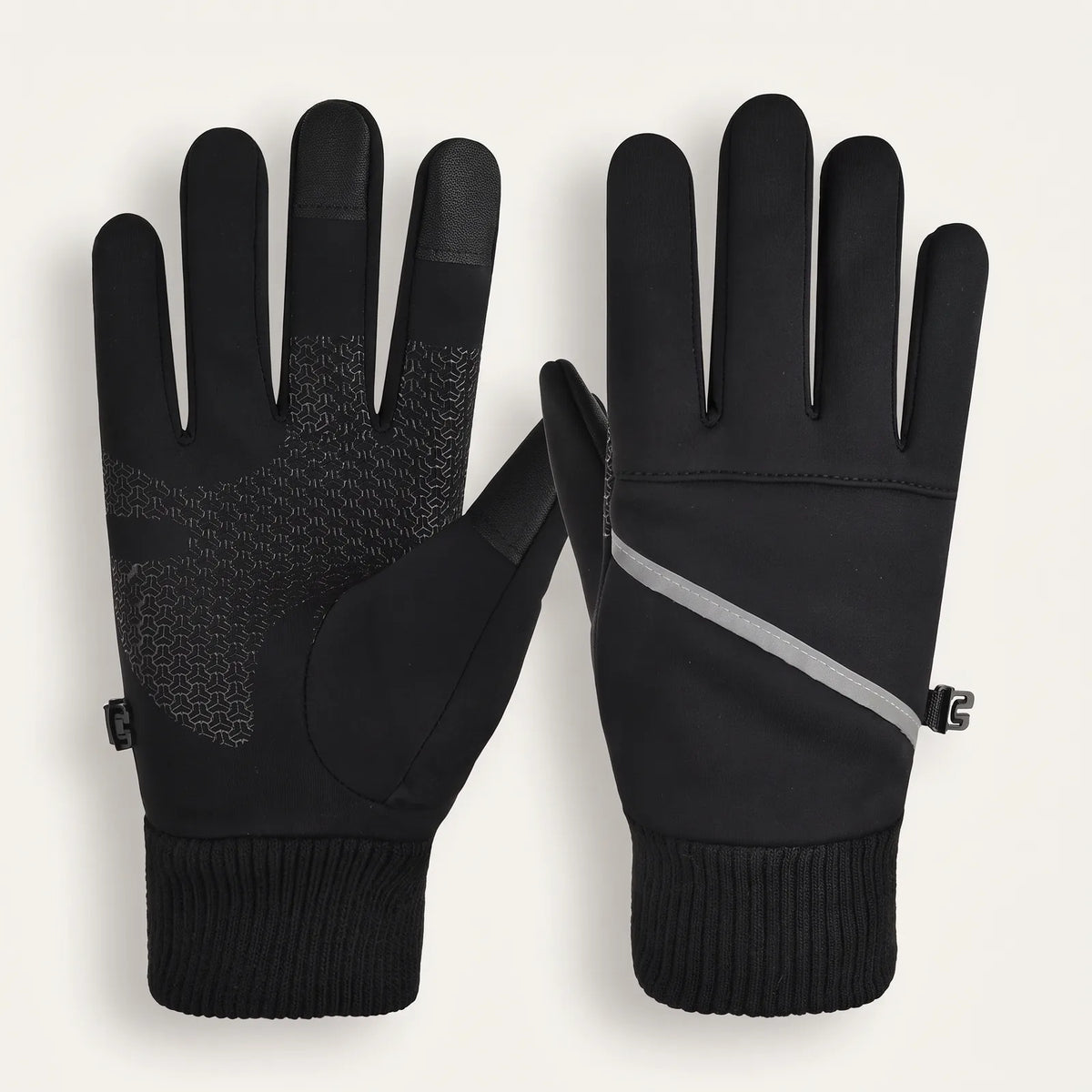 Beide Dämmer-Handschuhe flach nebeneinander, links die Innenhand, rechts der Handrücken