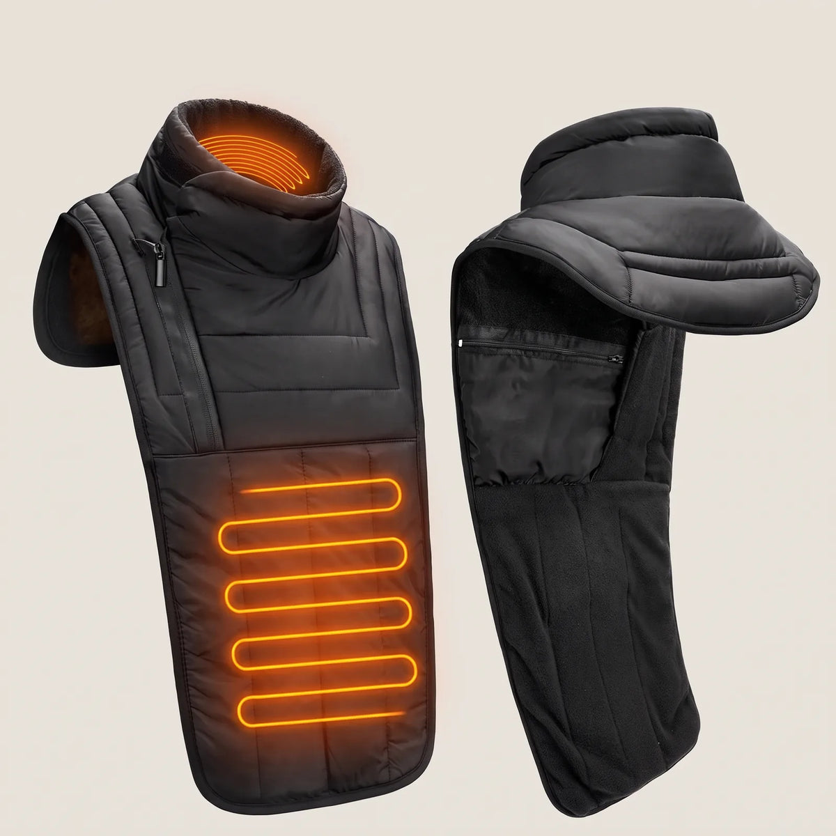 Heating zones of the neck and chest warmer in the collar and on the chest