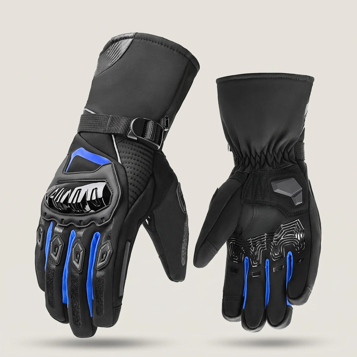 BergHeat Hairpin winter motorcycle gloves in black with blue accents