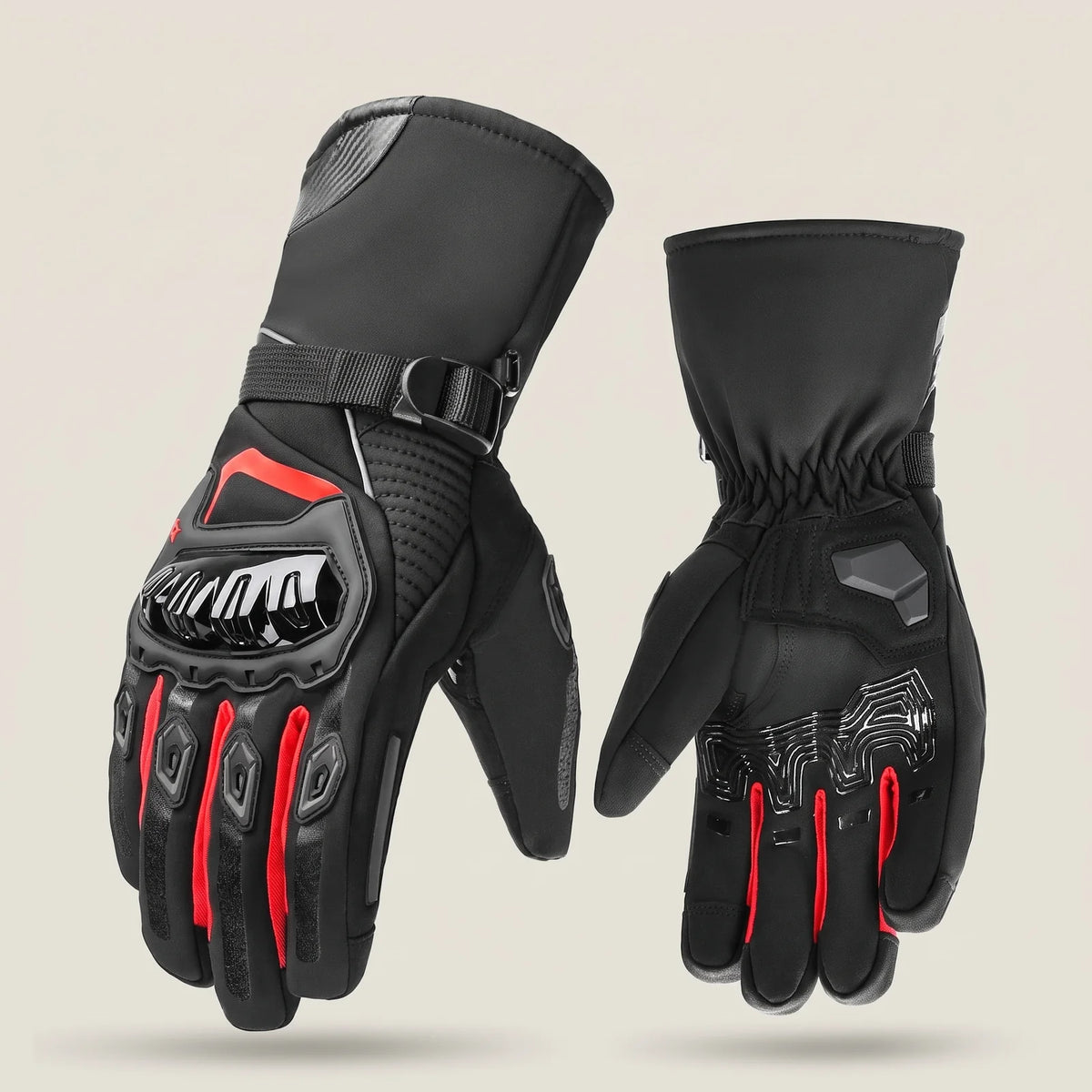 BergHeat Hairpin winter motorcycle gloves in black with red accents