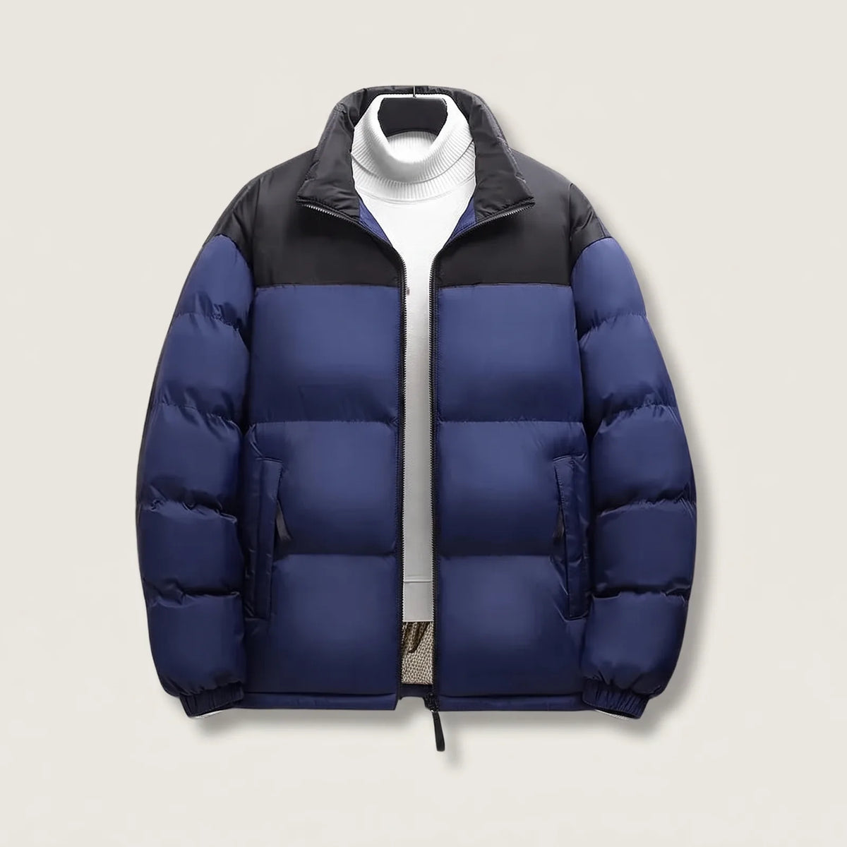 Beheizte Winterjacke BergHeat Massiv in Navyblau mit schwarzer Schulterpartie