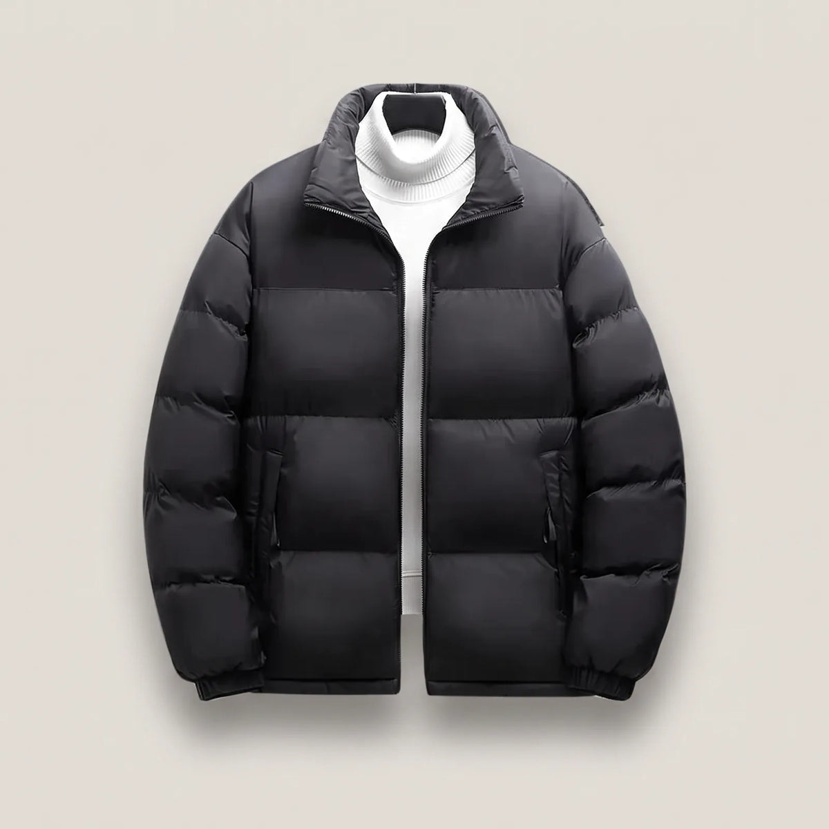 Beheizte Winterjacke BergHeat Massiv in Schwarz, Steppjacke mit Stehkragen